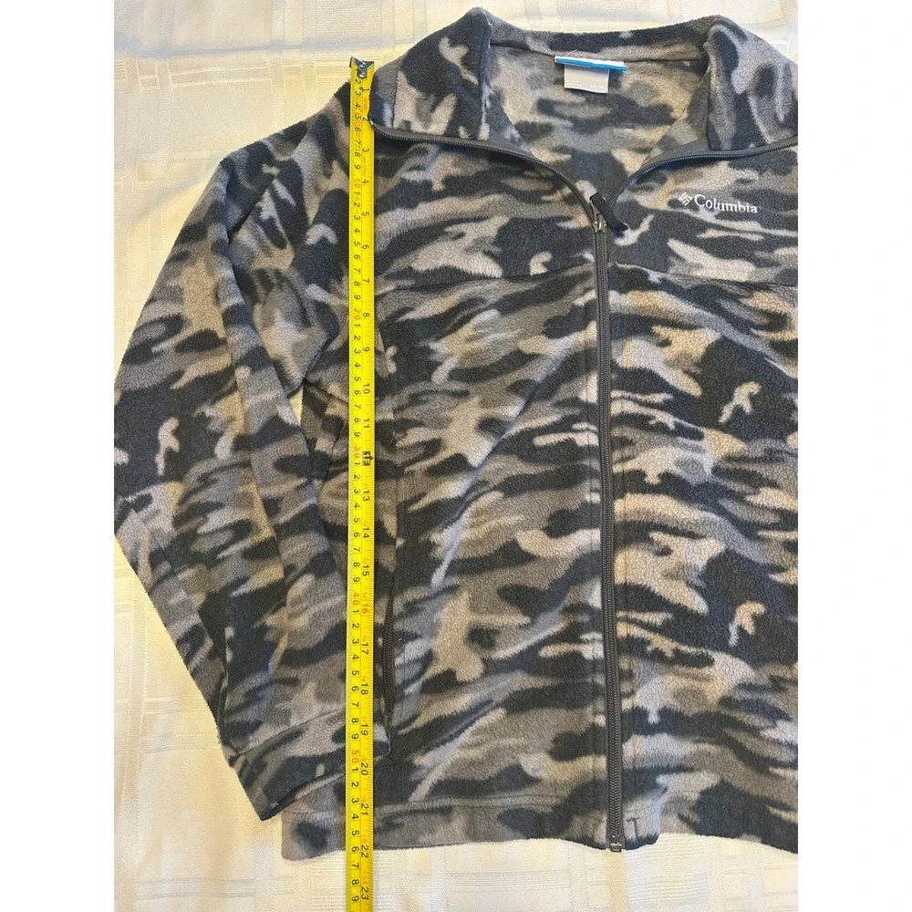 Columbia Fleece Jacket Boys Kids 14/16 Grey Camo Full Zip Camouflage Sweater
